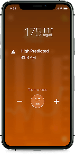 High glucose alert screen on the Guardian™ Connect system