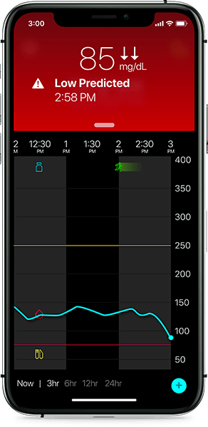 Low glucose alert screen on the Guardian™ Connect system