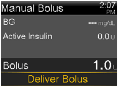 Select deliver bolus screen