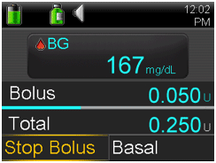 Bolus delivery screen