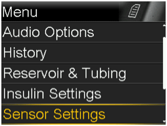 Select sensor settings screen