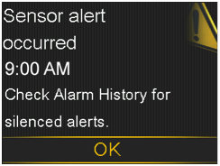 Sensor alert occurred screen