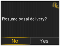 Resume basal delivery confirmation screen
