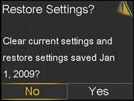 Restore settings screen