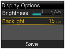 Display options screen