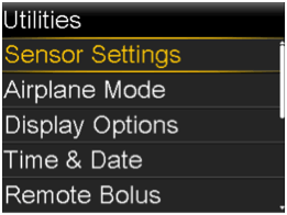 Select Sensor Settings screen