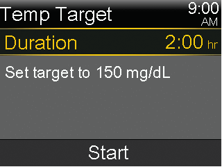 Temp Target Duration screen
