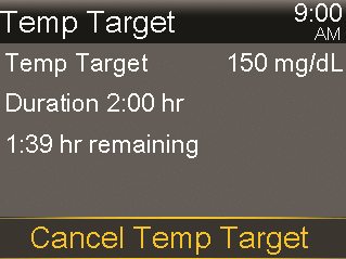 Cancel Temp Target screen