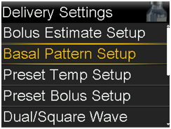 Select Basal Pattern Setup screen