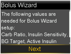 Bolus Wizard screen