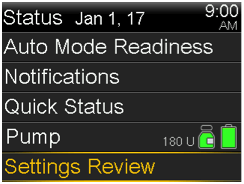 Select Settings Review screen