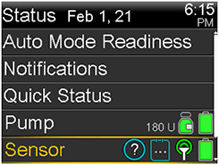 Sensor Status Screen