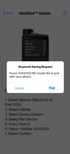 Bluetooth pairing request screen
