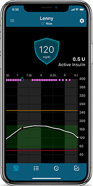 Smartphone showing glucose history  on CareLink Connect app