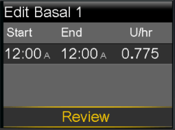 Set Basal Rate Review screen