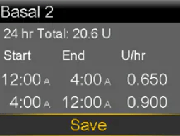Set Basal Rate Save screen