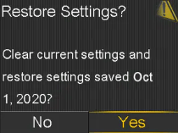 Restore Settings screen