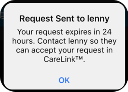 CareLink Connect app request to follow confirmation screen