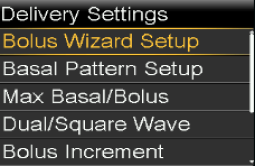 Select Bolus Wizard Setup screen