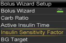 Select Insulin Sensitivity Factor screen