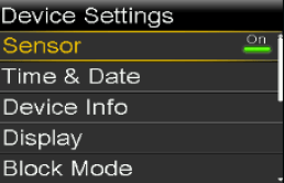 Select Turning sensor on and off screen