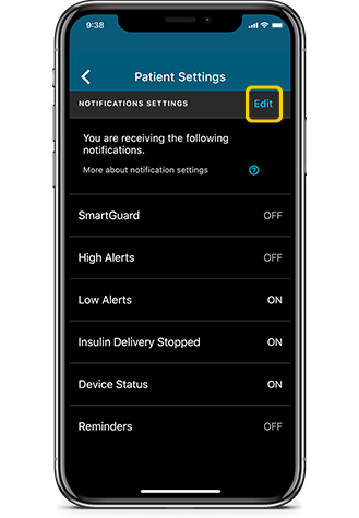Notifications settings screen