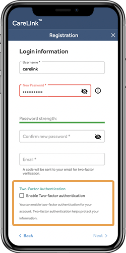 Create username and password screen