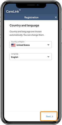 Country and language preference screen