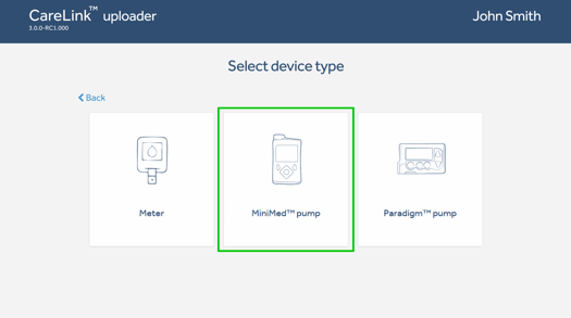 Select MiniMed pump screen