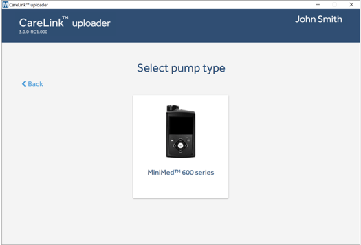 Select pump type screen