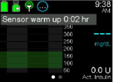 MiniMed pump screen - Sensor warm up