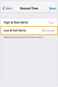 Select Low & Fall Alerts screen