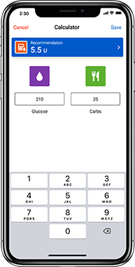 Dose calculator screen on InPen app