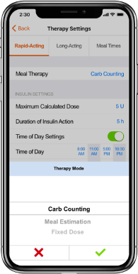 therapy settings screen