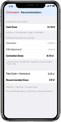 Dose calculator screen InPen app