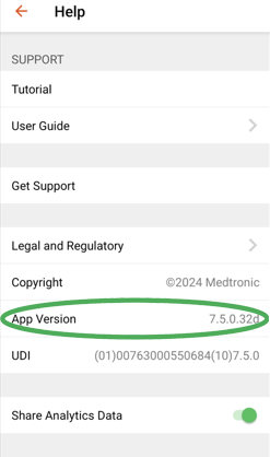 App Version display screen