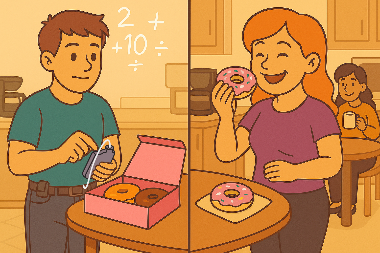 Person with type 1 diabetes vs. person without diabetes