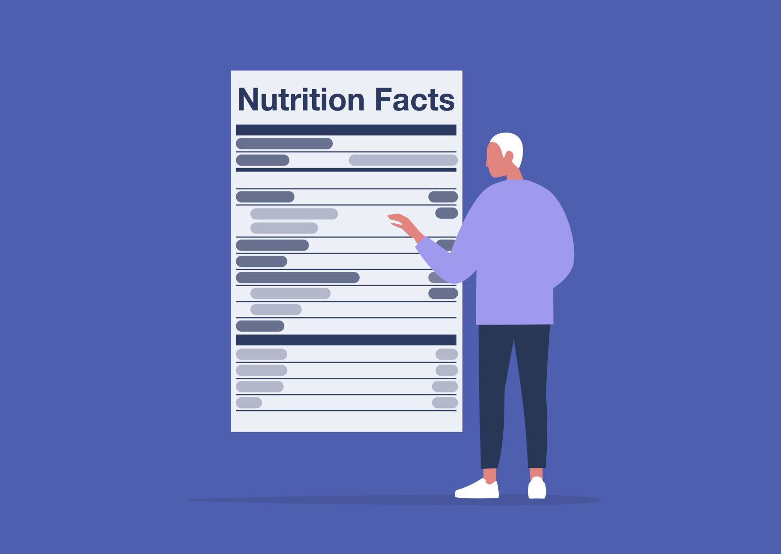 Person reading large nutrition facts label